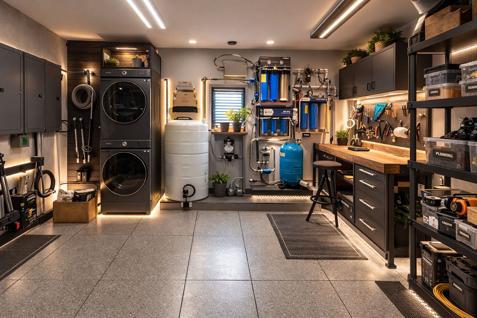 Whole-house reverse osmosis and heavy-metal water filtration with second washing-machine setup